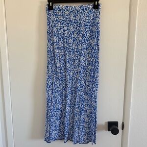 Kookai Blue and White Floral Midi Skirt